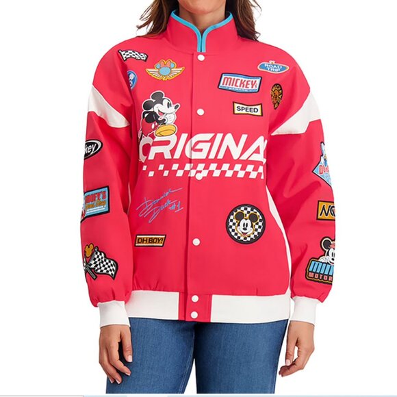 Disney Jackets & Blazers - Women’s Red Character Patch Moto Jacket – Size Medium – Relaxed Fit – New